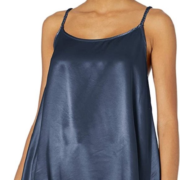 PJ Harlow Daisy Satin Tank with Braided Straps & Elastic Back Navy